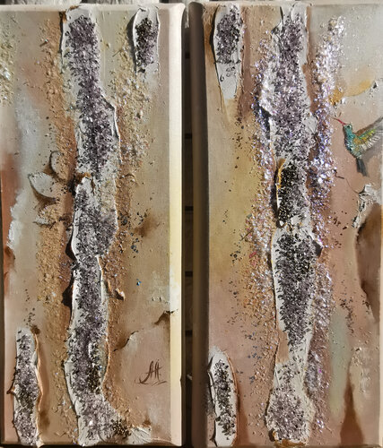 Nectar. Set of chameleon paintings. Diptych paintings on canvas. Textural gilding pictures. von Annet Loginova, Malerei kaufen auf Singulart