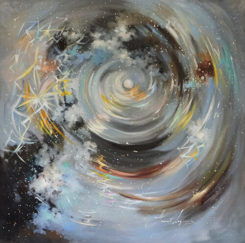 Big  universe painting. Square flickering art. Exclusive Collection. di Annet Loginova, Pittura in vendita su Singulart