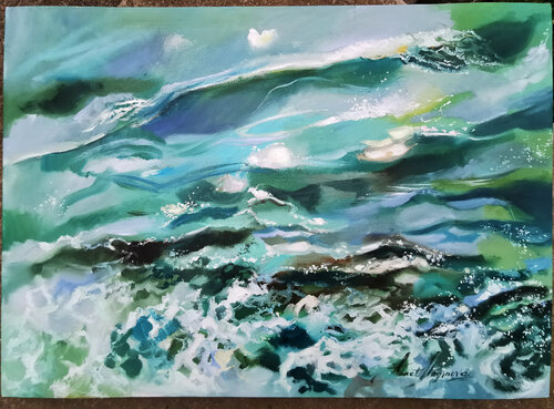 Shimmer of the sea. Seascape painting on canvas. Morning ocean on canvas. Blue painting. von Annet Loginova, Malerei kaufen auf Singulart