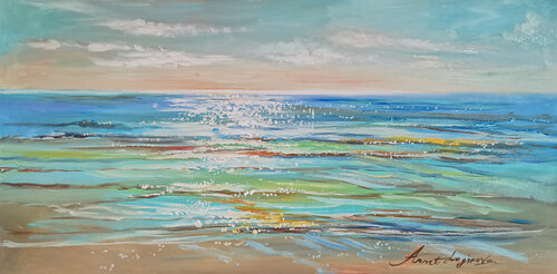 Marine Tranquility. Seascape painting on canvas. Morning sea with waves on canvas. Original sea oil painting. von Annet Loginova, Malerei kaufen auf Singulart