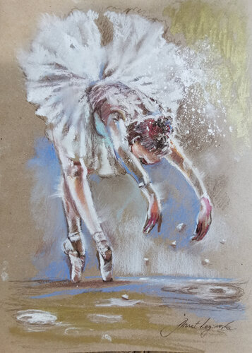 Painting of an elegant ballerina pastel on paper. Ballerina in white dress. by Annet Loginova, Painting for Sale on Singulart