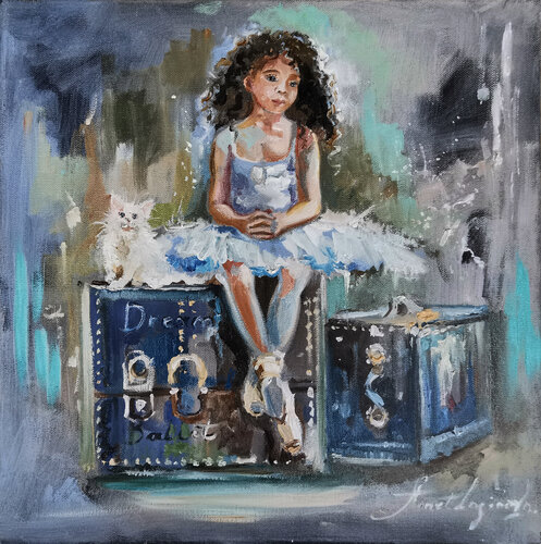 Little ballerina. African American ballerina. Original oil painting/ by Annet Loginova, Painting for Sale on Singulart