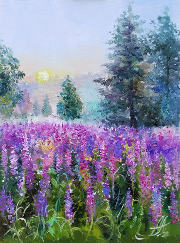 Spring Symphony: A Captivating Portrait of Nature's Awakening - Medium-Sized Painting di Annet Loginova, Pittura in vendita su Singulart