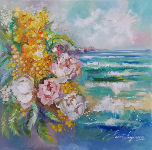 Lavender Fascination. Blue flowers large abstract oil