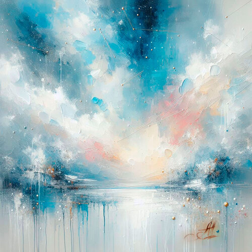 Mixed Media Harmony painting. Weightless Serenity with a rich textured surface. Abstract art. van Annet Loginova, Schilderij te koop op Singulart