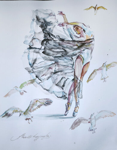 Danza e Vento - Original Watercolor Painting on Professional Paper, Ballet Art von Annet Loginova, Malerei kaufen auf Singulart
