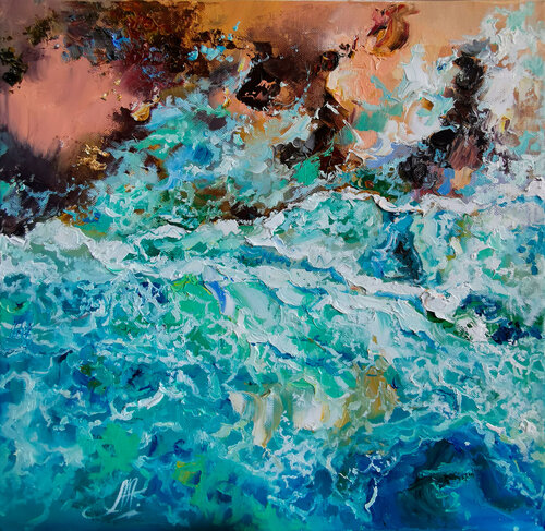 Overflows Of The Sea - Original Oil Painting On Canvas, Seascape van Annet Loginova, Schilderij te koop op Singulart