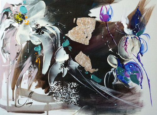 Midnight Garden - Original Abstract Painting On Canvas, Mixed Media van Annet Loginova, Schilderij te koop op Singulart