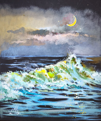 Velvet Night. Original Oil Painting On Canvas. Seascape. van Annet Loginova, Schilderij te koop op Singulart