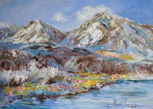 Misty Mountains. Original Acrylic Painting On Canvas. Landscape Art. di Annet Loginova, Pittura in vendita su Singulart
