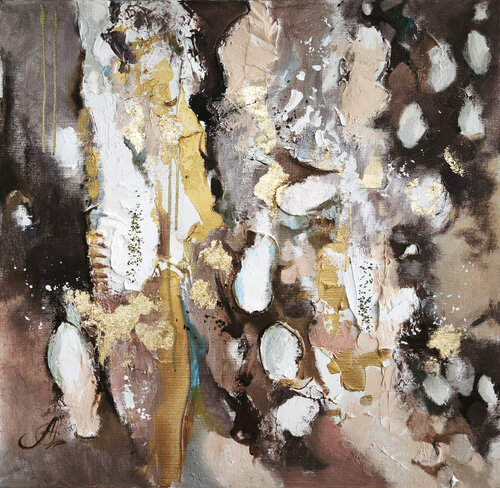 Abstract Textured Oil Painting with Gold Accents – Contemporary Modern Art on Canvas by Annet Loginova, Painting for Sale on Singulart