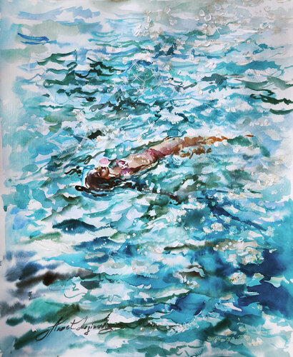 Turquoise Sea Watercolor von Annet Loginova, Malerei kaufen auf Singulart