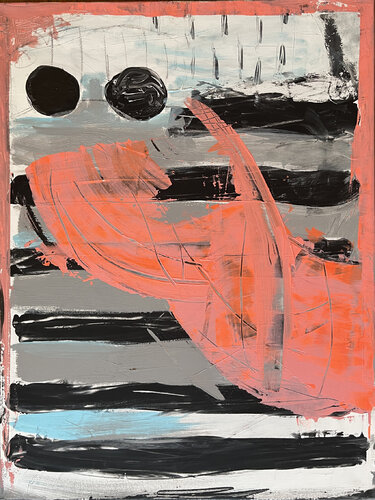 stripes with red object de Karen und Simone Lehmann, Pintura a la venta en Singulart