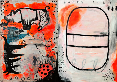 Dark Monsters and Happy Pills / insp. by Sweet but psycho de Karen und Simone Lehmann, Pintura a la venta en Singulart