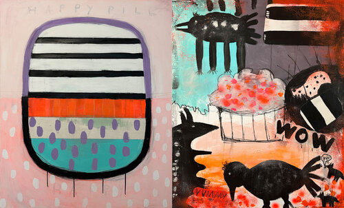 Happy Pills and Hungry Monsters by Karen und Simone Lehmann, 油畫 for Sale on Singulart