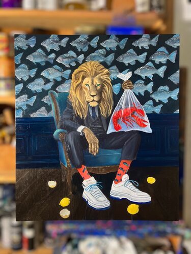 Take yours drugs & Keep calm version Alter EGGo van Barbara Greindl, Schilderij te koop op Singulart