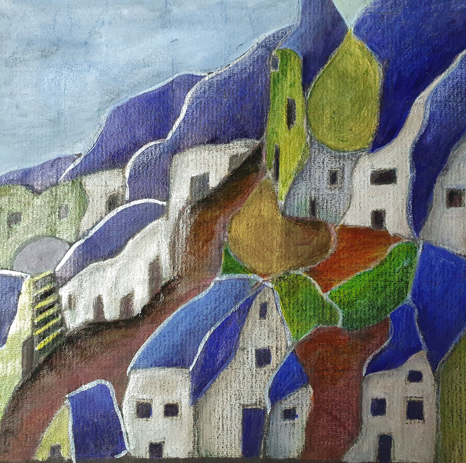 Nacht über der blauen Stadt Ulrike Schmitt Werk auf Papier zu verkaufen