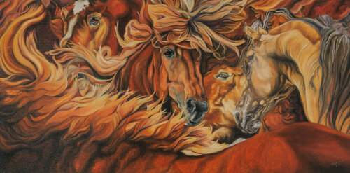Horses of fire van Jean-Francois Miaule, Schilderij te koop op Singulart