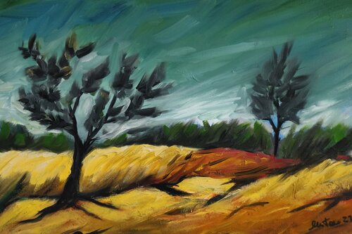 Alberi nel vento – Paesaggio espressionista van Enzo Martano, Schilderij te koop op Singulart