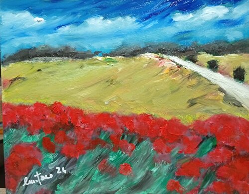 Paesaggio con papaveri par Enzo Martano, Peinture en vente sur Singulart