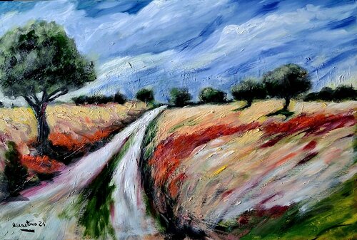Radici e orizzonti – Paesaggio espressionista van Enzo Martano, Schilderij te koop op Singulart