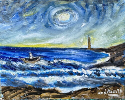La notte del pescatore par Enzo Martano, Peinture en vente sur Singulart