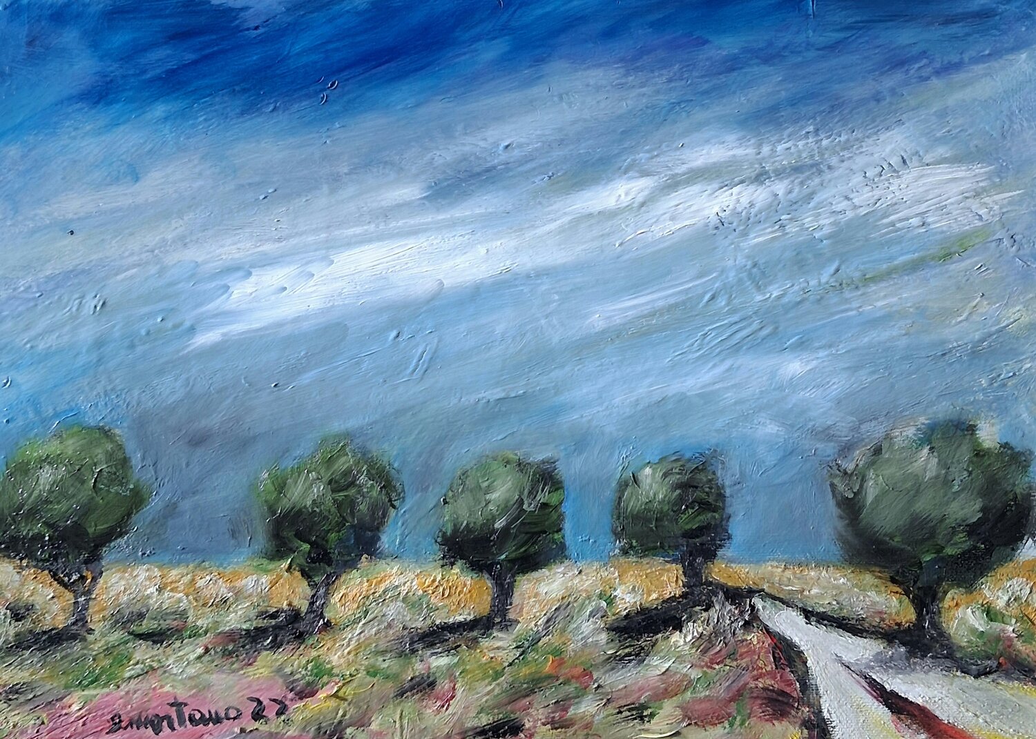 Uliveto abbandonato Enzo Martano Peinture originale à vendre