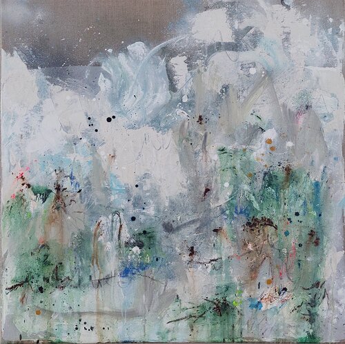 Clouds over green countryside van Saja Davíðsdóttir, Schilderij te koop op Singulart