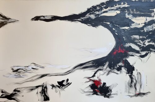 Ici l'autan me courtise  / Mais mon esprit est ailleurs  / Car l'harmattan m'attend di Kaithya Huc, Pittura in vendita su Singulart