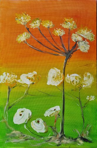 Allongée dans le pré / Absorbée par la nature / Minuscule et frêle van Kaithya Huc, Schilderij te koop op Singulart