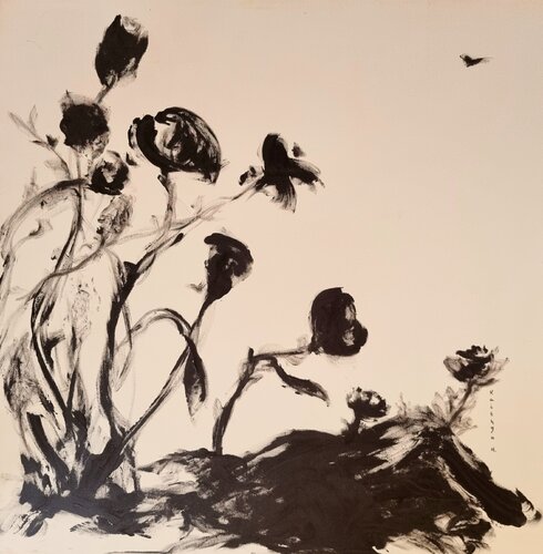 Ta cour se pare et t'espère / Papillon de jais / Se défroissant au réveil van Kaithya Huc, Schilderij te koop op Singulart