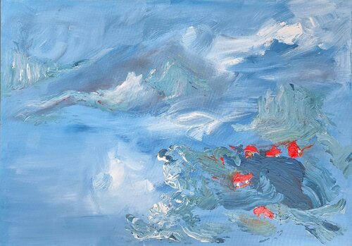 Norvège, solstice d'été / Le soleil de minuit / Illumine les fjords von Kaithya Huc, Malerei kaufen auf Singulart