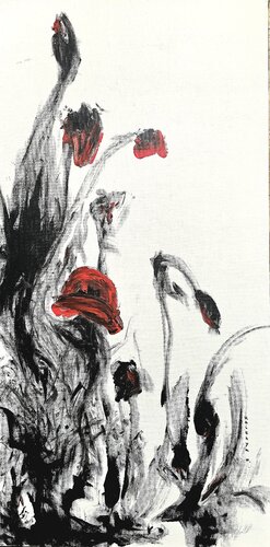 Délicate robe rouge / Douce et veloutée  /  Assourdissants insectes von Kaithya Huc, Malerei kaufen auf Singulart