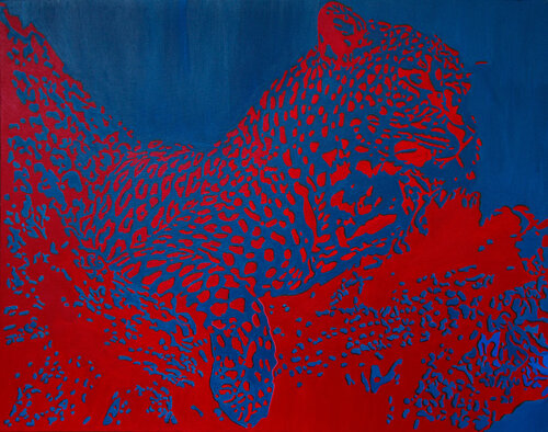 Red leopard on blue von Svetlana Saratova, Malerei kaufen auf Singulart