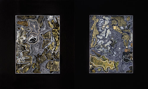 Metamorphoses - diptych, black and gold collage. di Svetlana Saratova, Opera su carta in vendita su Singulart