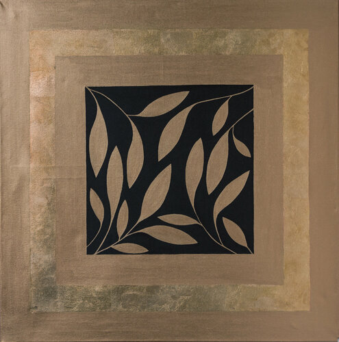Golden leaves in black square van Svetlana Saratova, Schilderij te koop op Singulart