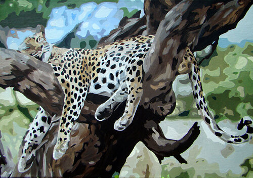 Leopard resting on a tree von Svetlana Saratova, Malerei kaufen auf Singulart