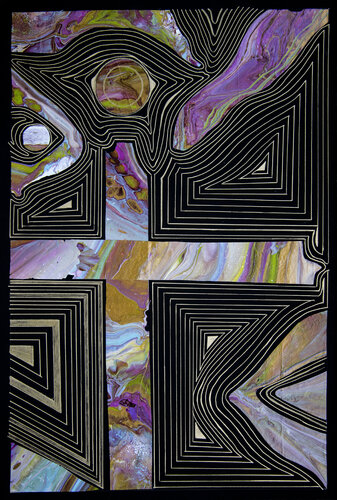 Metamorphosis, golden lines. Collage. 2 van Svetlana Saratova, Werk op papier te koop op Singulart