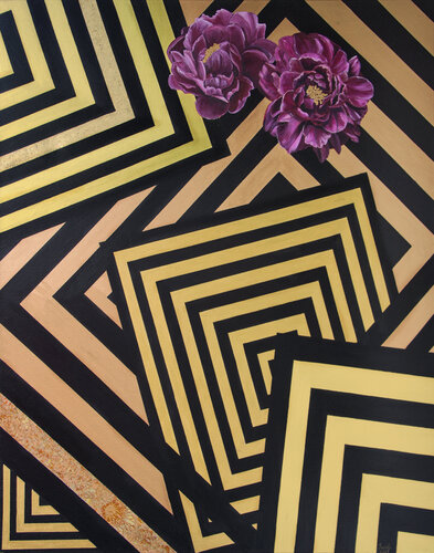 Peonies on black gold graphic by Svetlana Saratova, Painting for Sale on Singulart