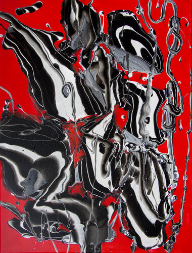 White and black on red par Svetlana Saratova, Peinture en vente sur Singulart