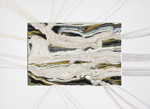 Gold lines, abstraction. Collage von Svetlana Saratova, Werk auf Papier kaufen auf Singulart