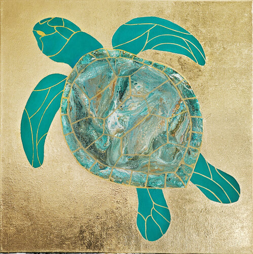 Turquoise turtle in gold. von Svetlana Saratova, Malerei kaufen auf Singulart
