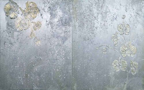 Two orchids in silver. Diptych Svetlana Saratova