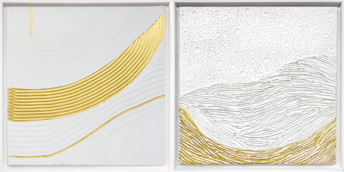 Golden Wave on White. Diptych, abstraction von Svetlana Saratova, Malerei kaufen auf Singulart