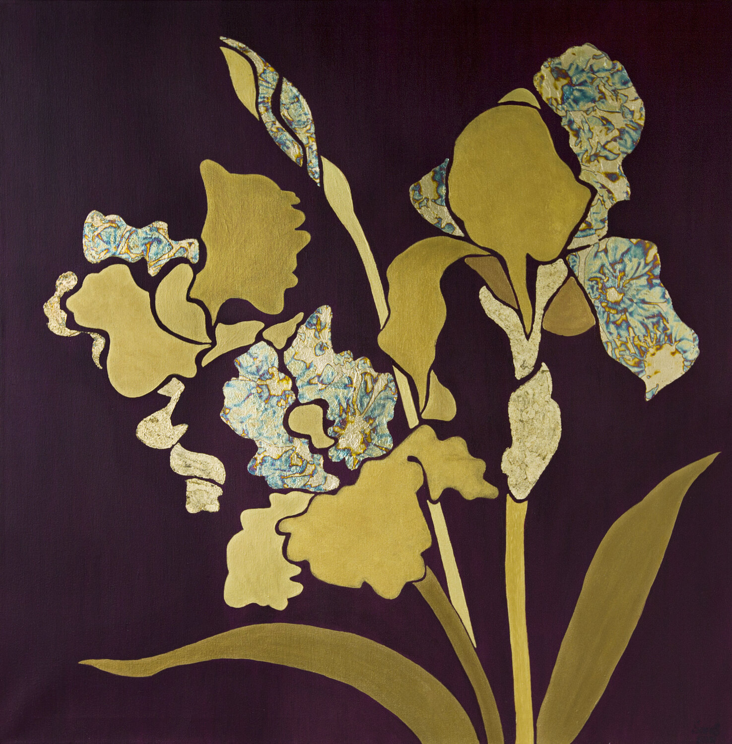 Gilded iris on a purple background Svetlana Saratova Originalgemälde zu verkaufen