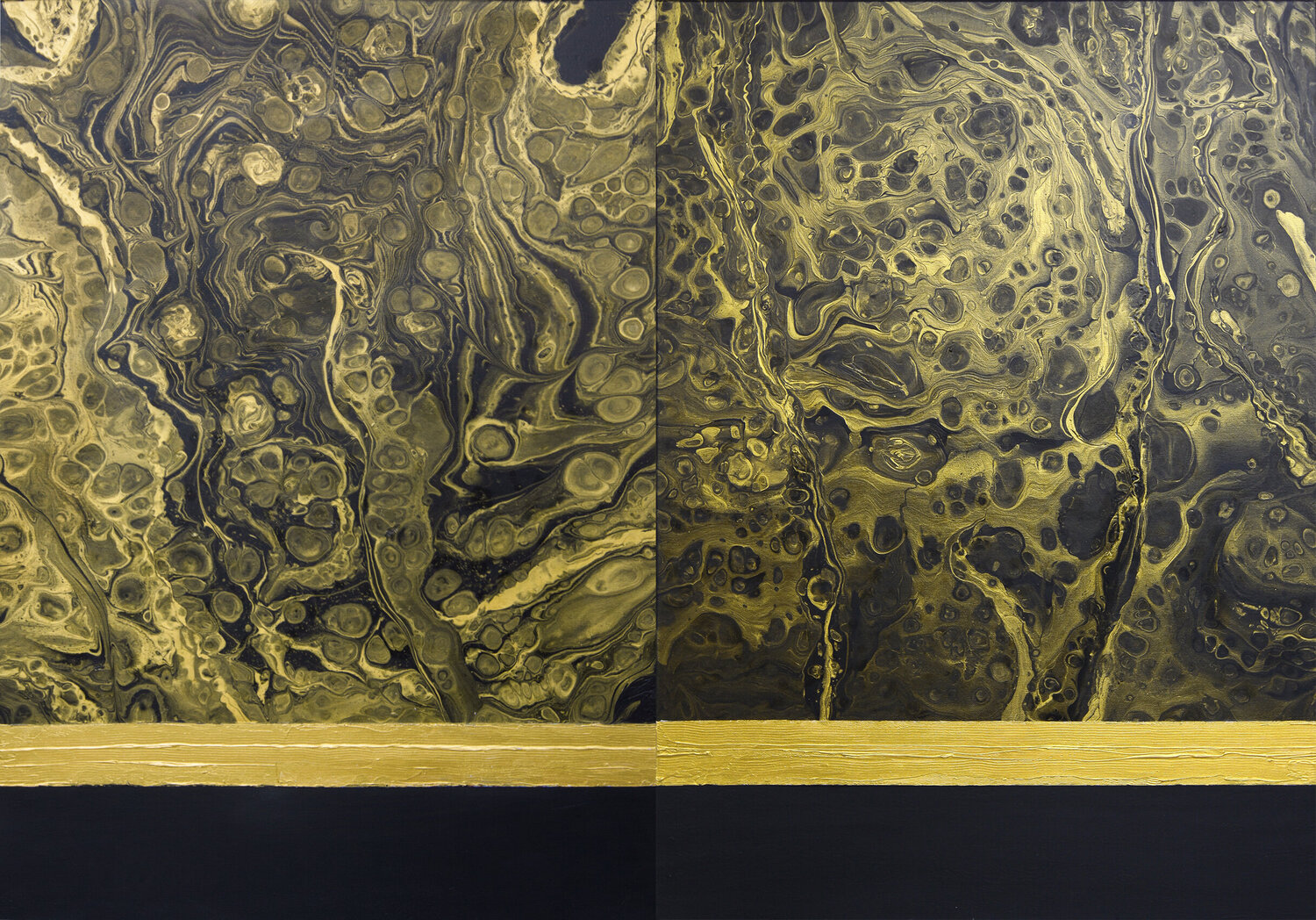 Black and gold abstract. Diptih. Svetlana Saratova Originalgemälde zu verkaufen