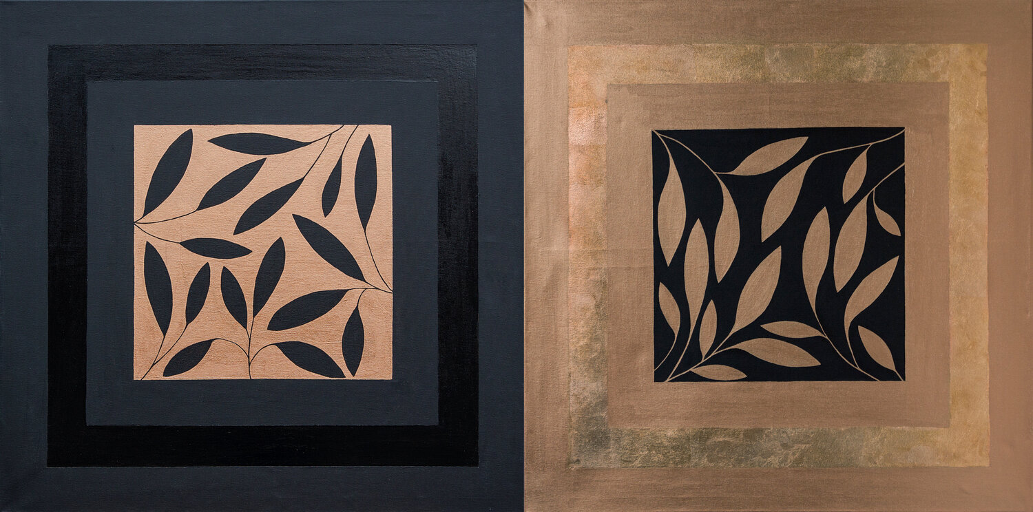Black gold leaves. Diptych Svetlana Saratova Originalgemälde zu verkaufen