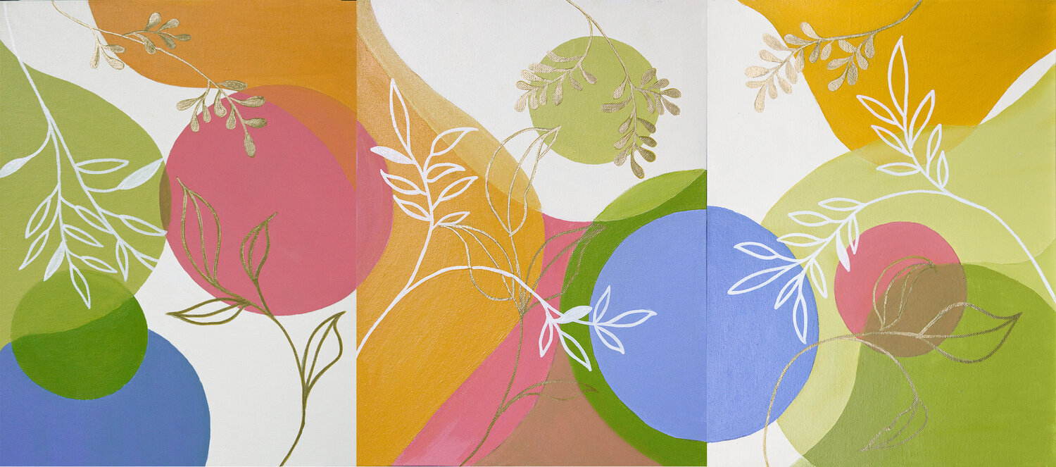 Branches on a geometric background. Triptych. Svetlana Saratova
