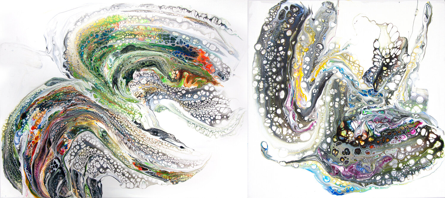 Flying moths. Abstraction. Diptich. Svetlana Saratova Dipinto originale in vendita