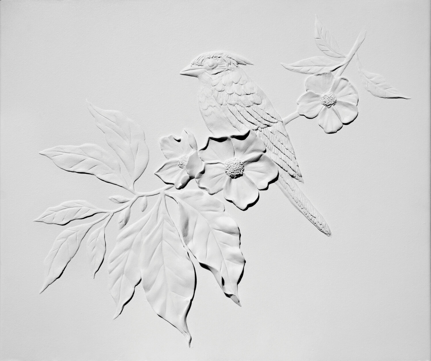 Textured bird on a branch. Bas-relief. Svetlana Saratova Originalgemälde zu verkaufen